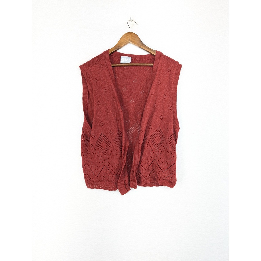 Blair Red Cardigan‎ Open Front Sweater Geometric Design 2XL USA